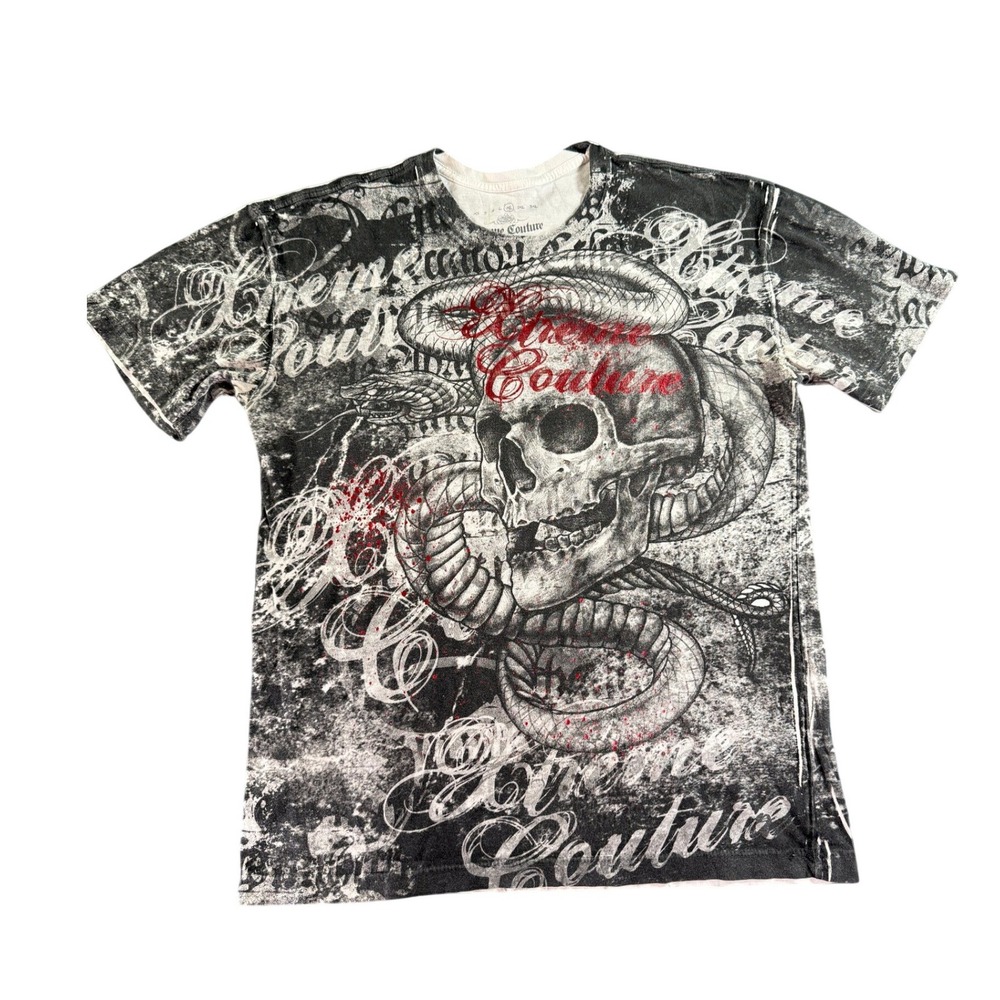 Xtreme Couture Graphic T-Shirt Mens XL Black Skull Snake MMA Streetwear USA Made